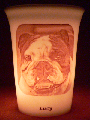Mourninglight custom printed glass memorial candle